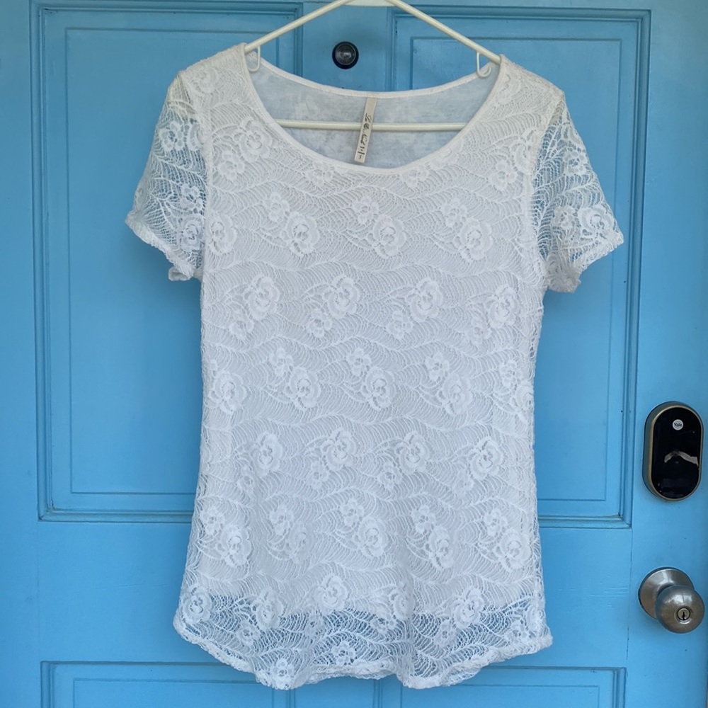 Leo & Nicole White Lace Blouse size S